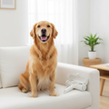 PawLunor Lint Roller lifestyle hero with golden retriever on white couch